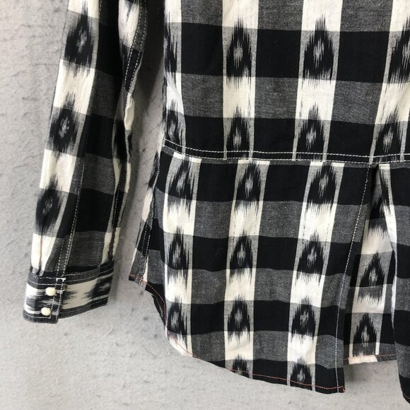 Ryan Michael Shirt Womens Small Black White Plaid Western Pearl Snap Embroidered - Picture 13 of 16